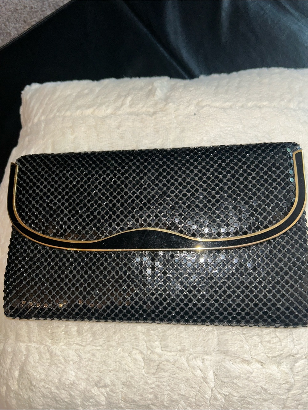 Vintage Elegant Black Sequin Evening Clutch with Chain Strap